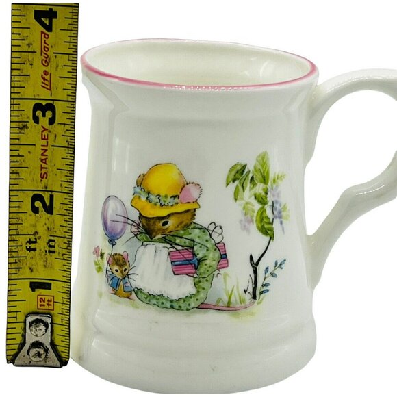 Mouse Party Straffordshire Amber Bone China Handled Cup 6 oz Pink Trim - Picture 6 of 8